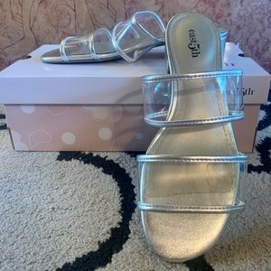 Women’s ‘east5th’ Silver and Clear Kitten Heel Mules